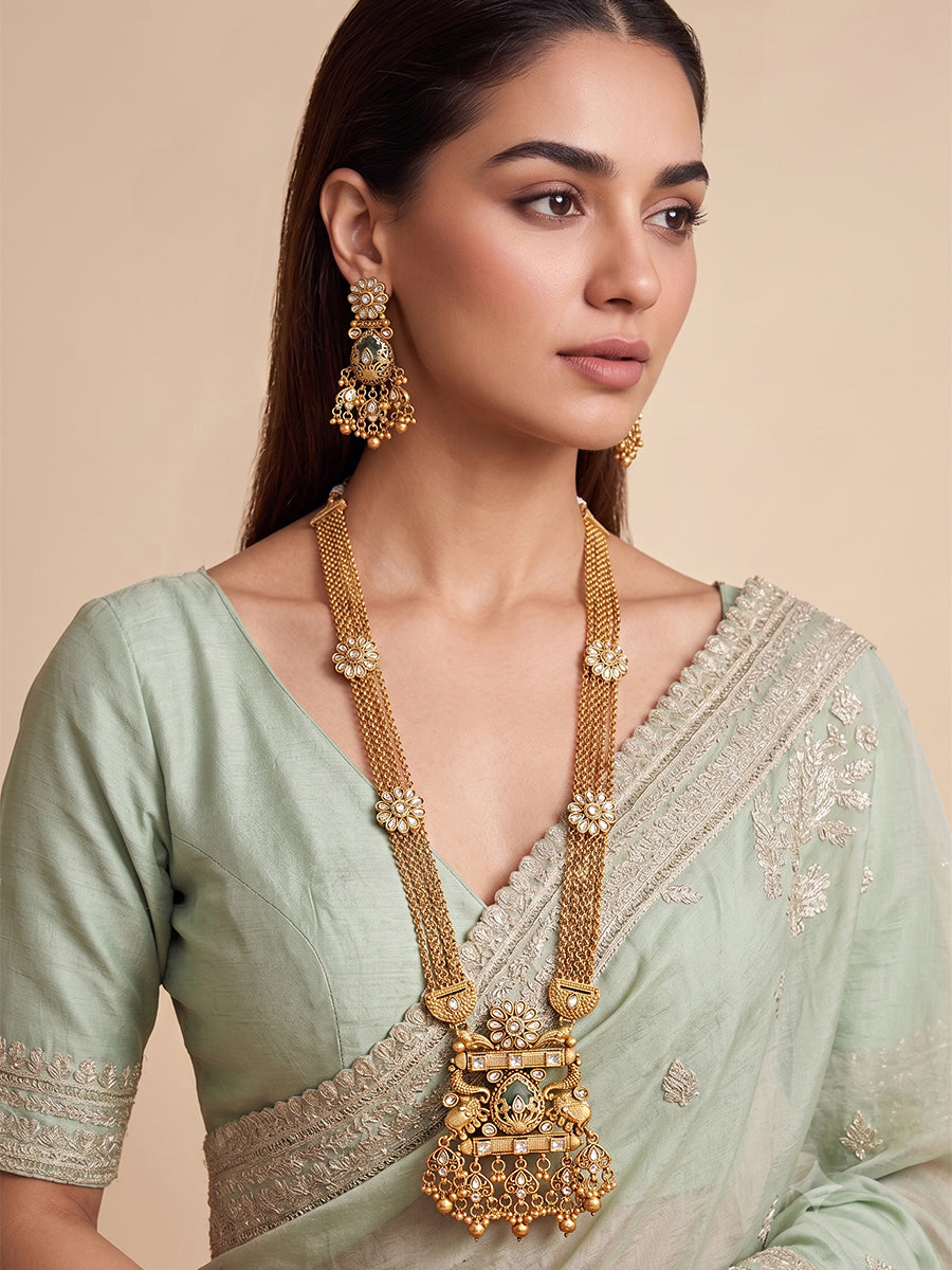 Saanjh Pendant Long Necklace Set-Mint Green