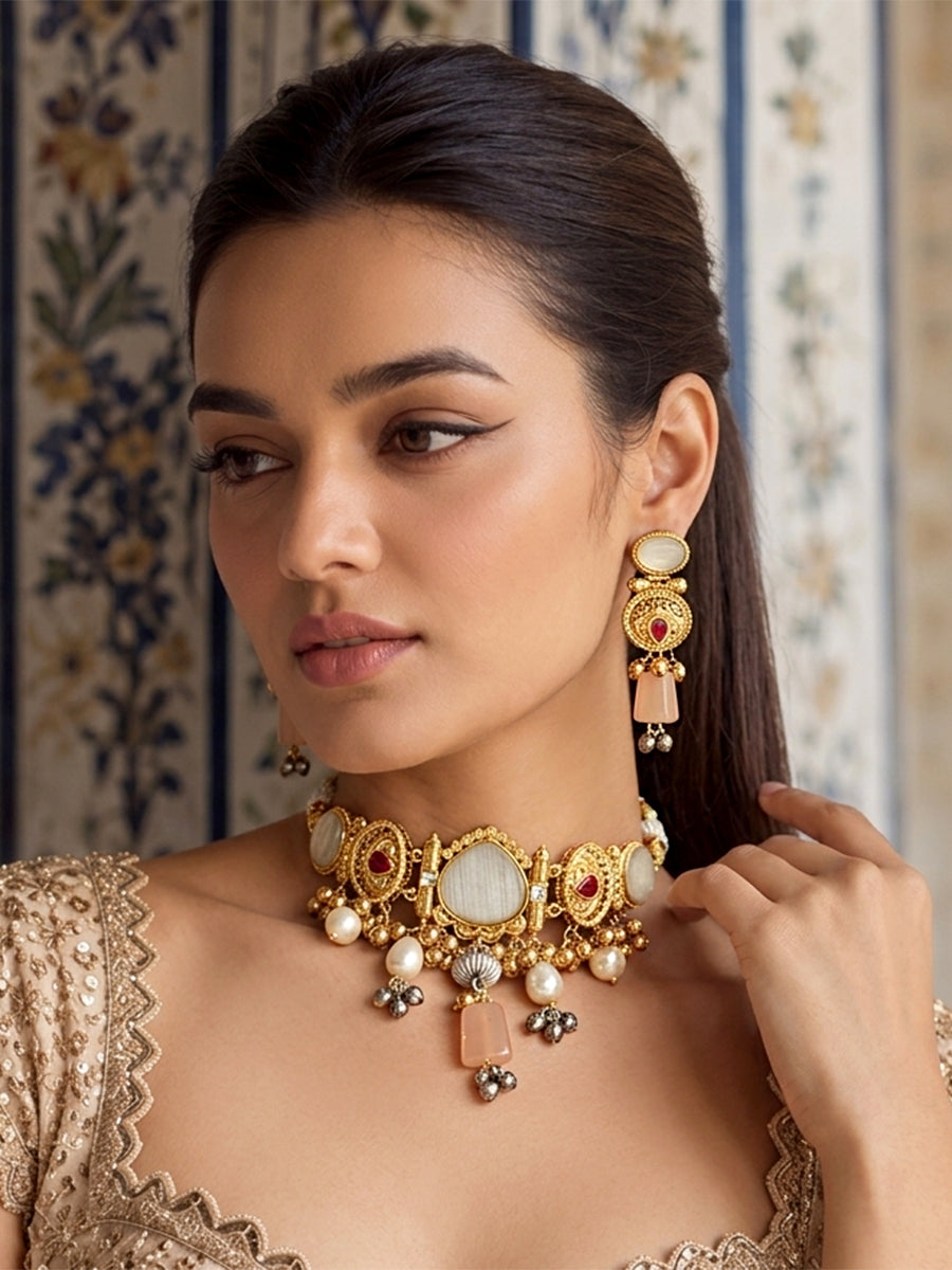 Maya Choker Necklace Set-Ivory