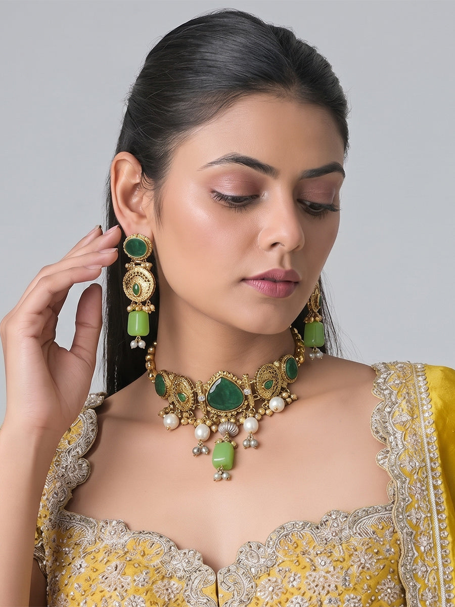 Maya Choker Necklace Set-Green