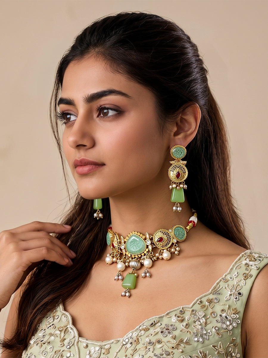 Maya Choker Necklace Set-Mint Green