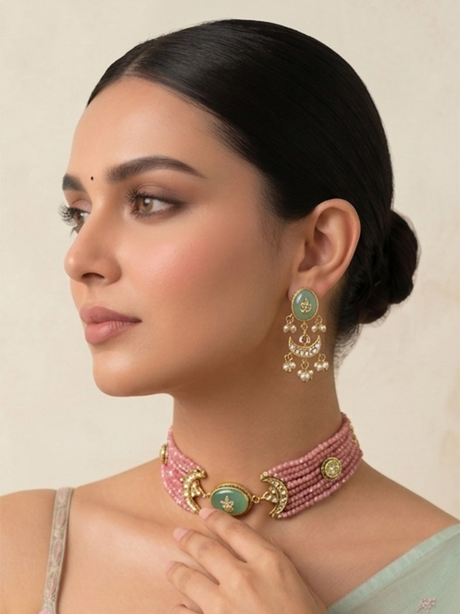 Antra Choker Necklace Setb- Mint green
