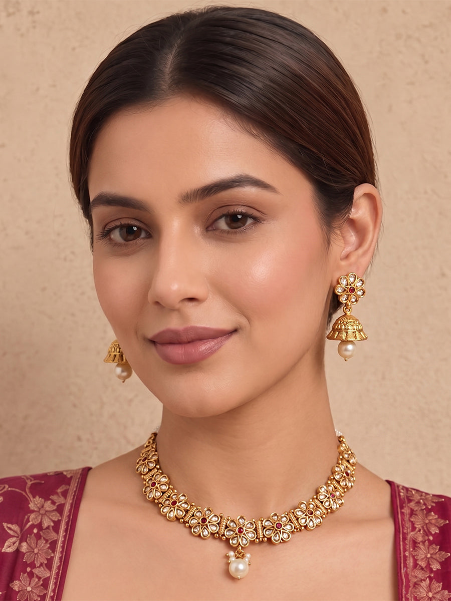 Menka Necklace Set-Maroon