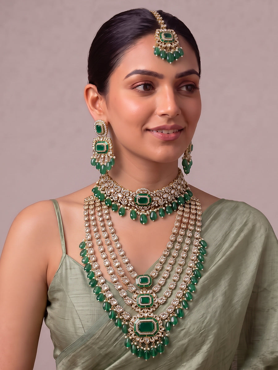 Prachi Layered Necklace Set-Green