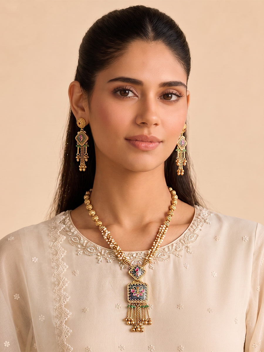 Preksha Mala Necklace Set-Mint Green