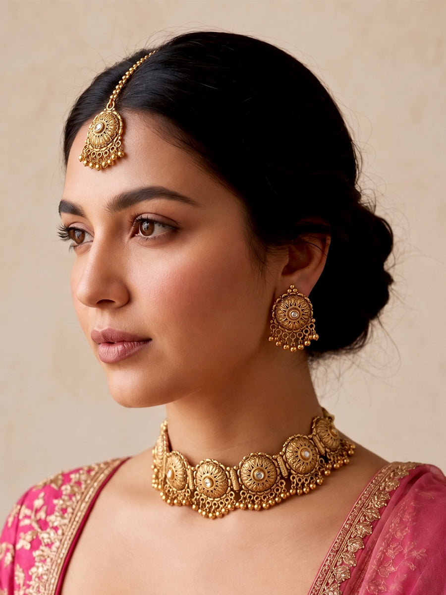 Ambika Choker Necklace Set-Gold