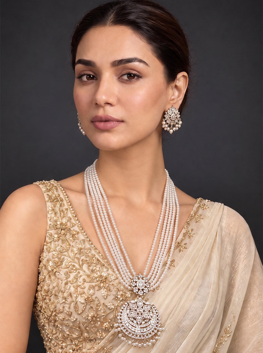 Riyaaz Jadau Long Necklace Set-Gold