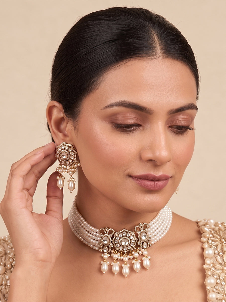 Pranika Choker Necklace Set-Gold
