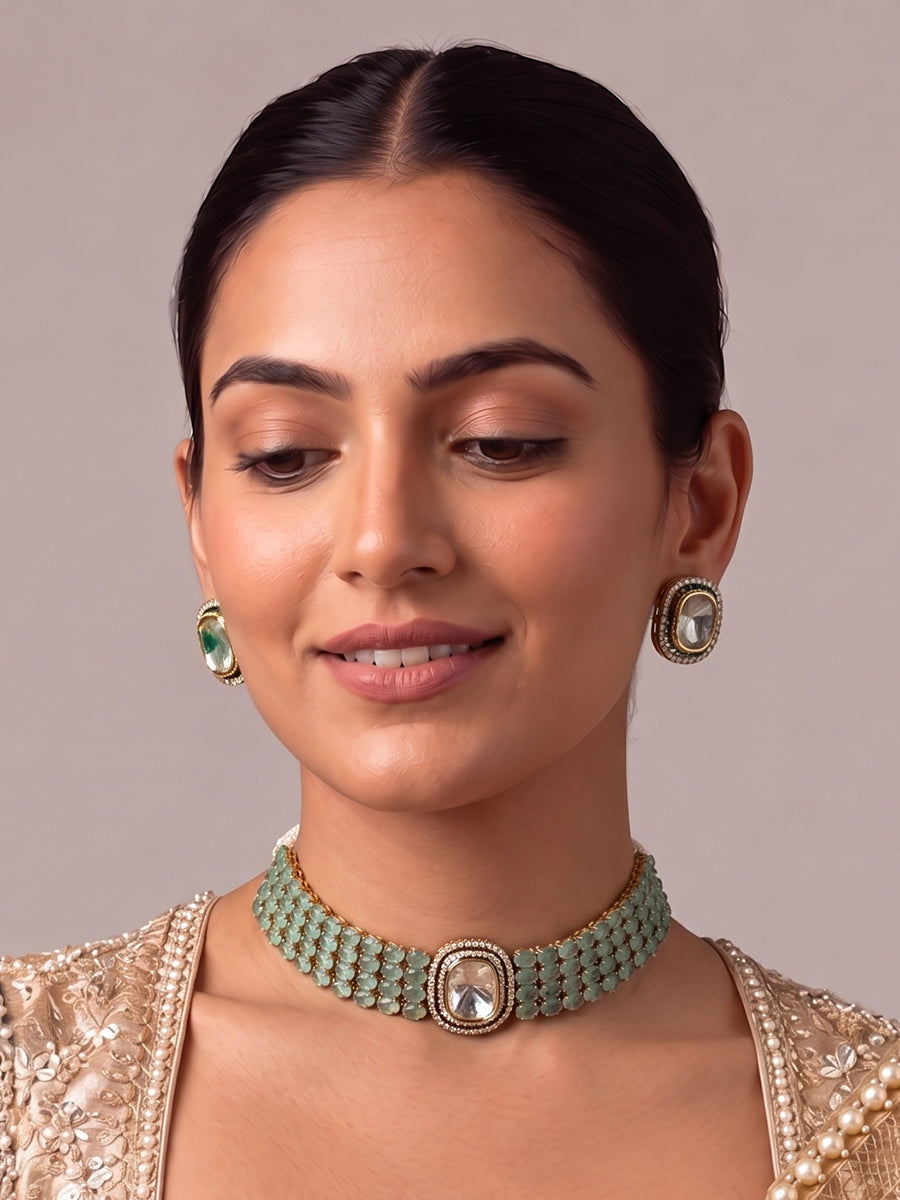 Ishanvi Choker Necklace Set-Mint Green