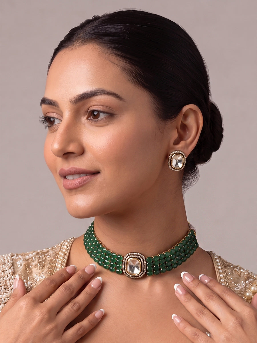 Ishanvi Choker Necklace Set-Green
