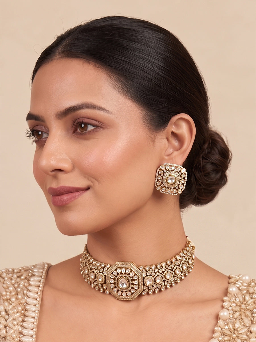 Prishti Choker Necklace Set-Gold