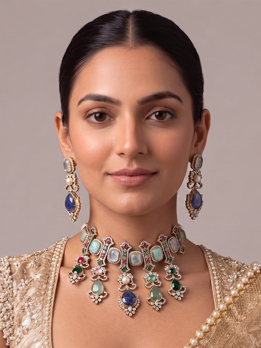 Saysha Choker Necklace Set-Multicolor