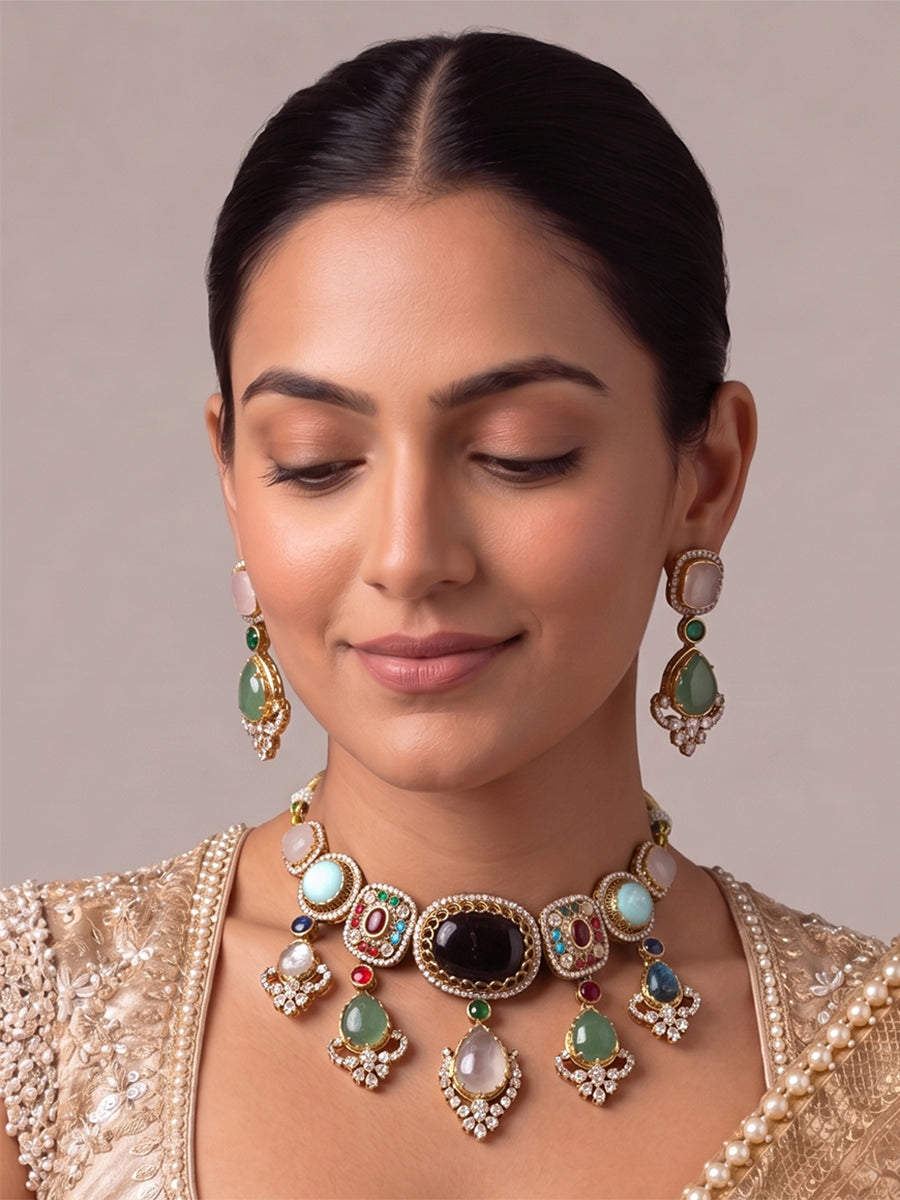 Monica Choker Necklace Set-Multicolor