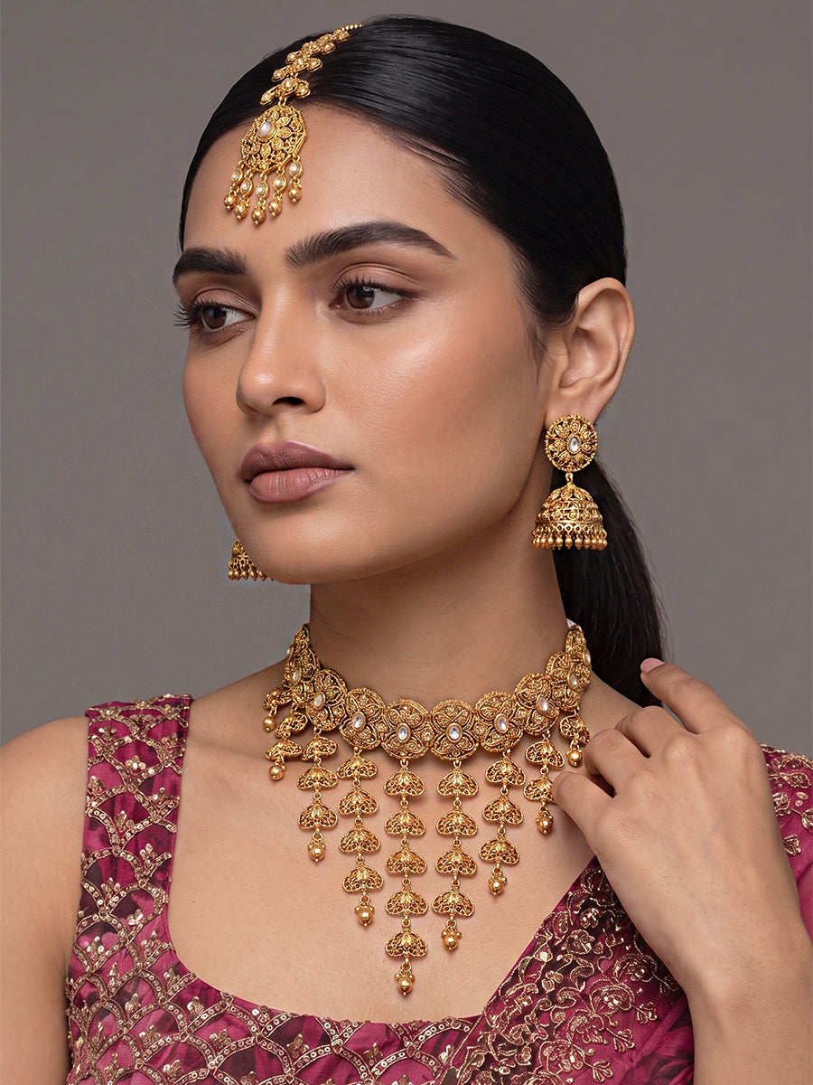 Tanishri Choker Necklace Set-Gold