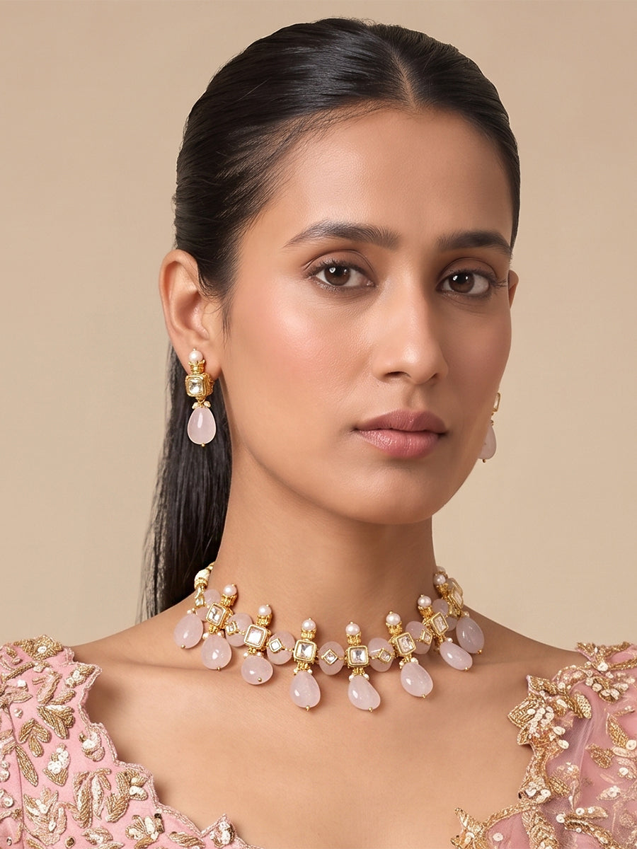 Kritya Choker Necklace Set-Pastel Pink