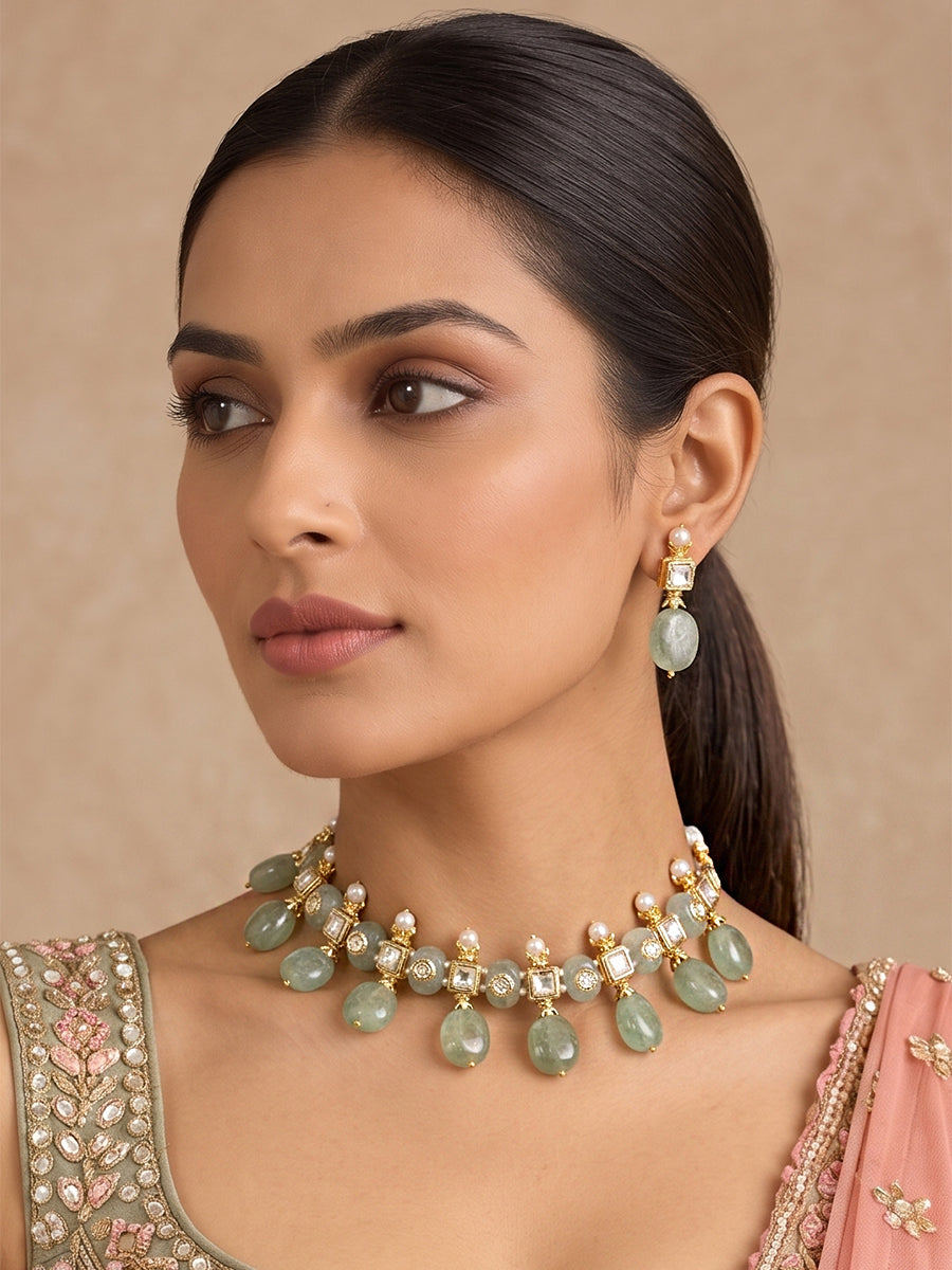 Kritya Choker Necklace Set-Mint Green