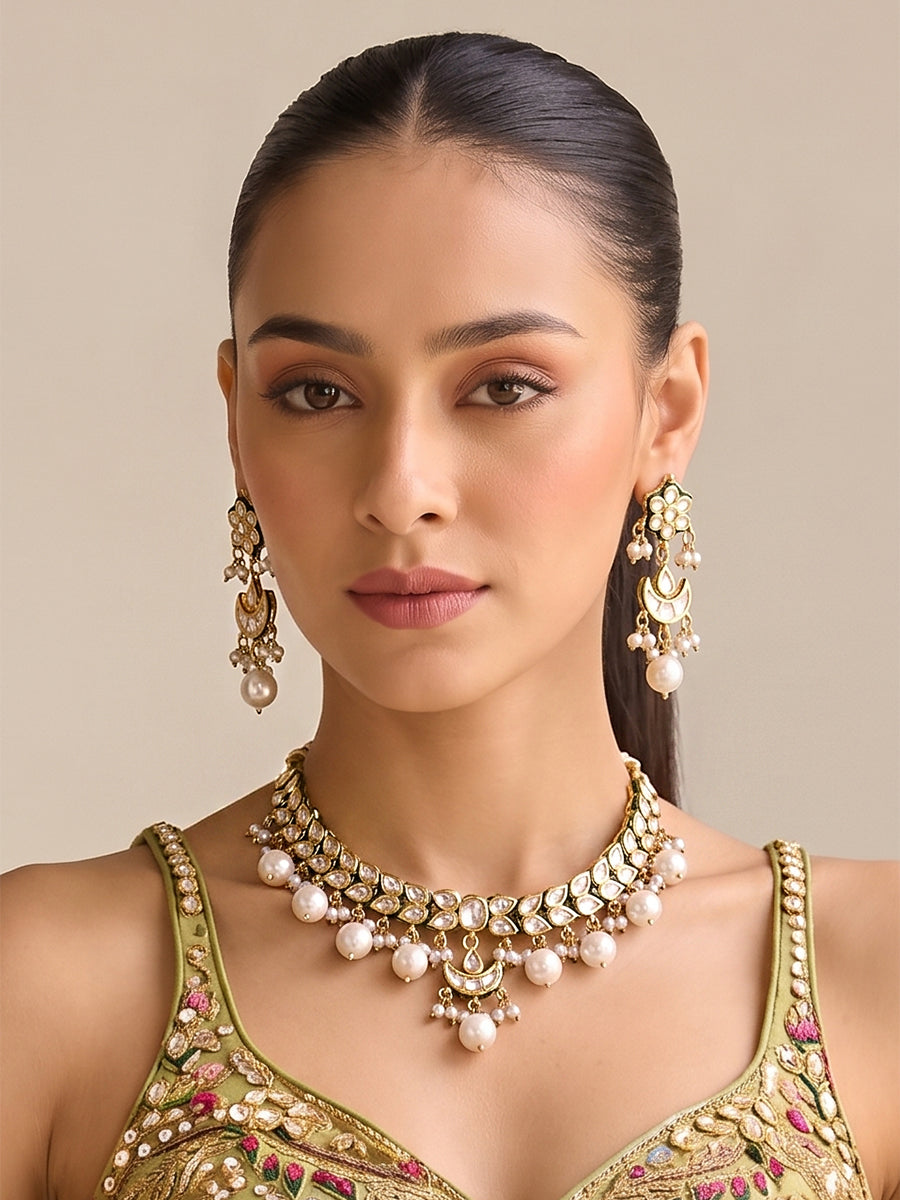 Nirvika Choker Necklace Set-Pearl