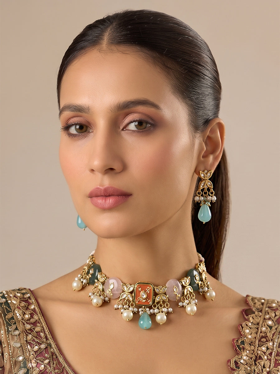Lavanya Choker Necklace Set - multicolor