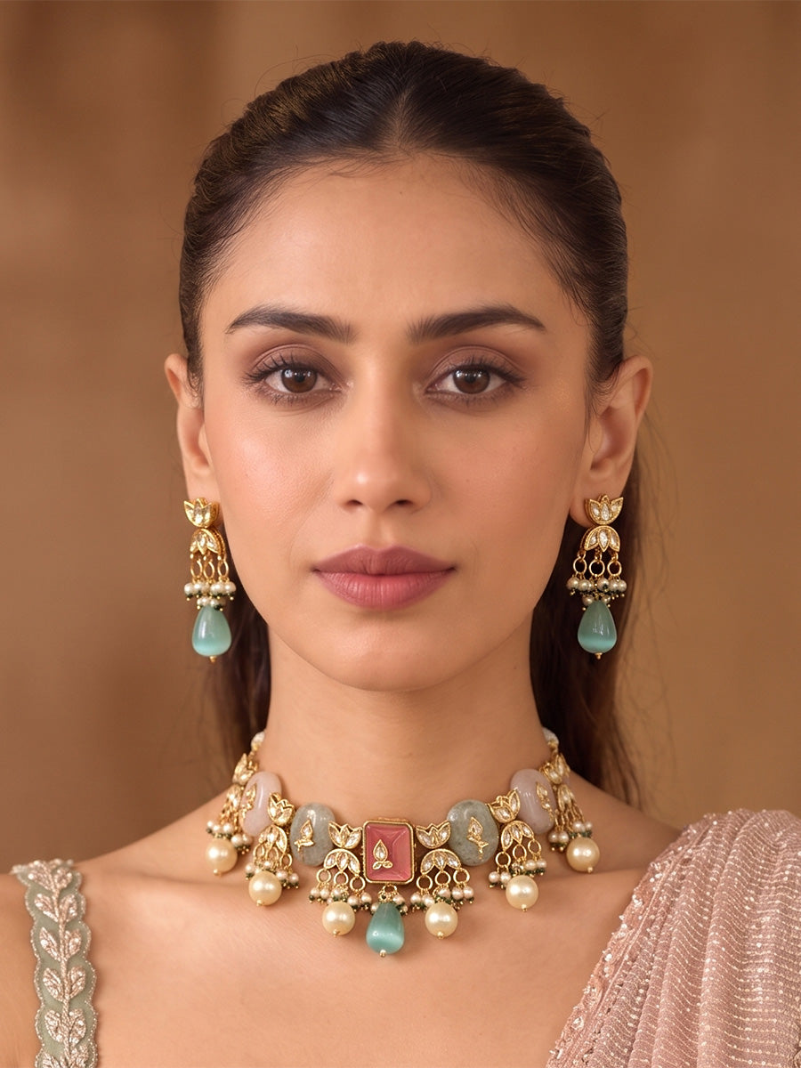 Lavanya Choker Necklace Set - multicolor