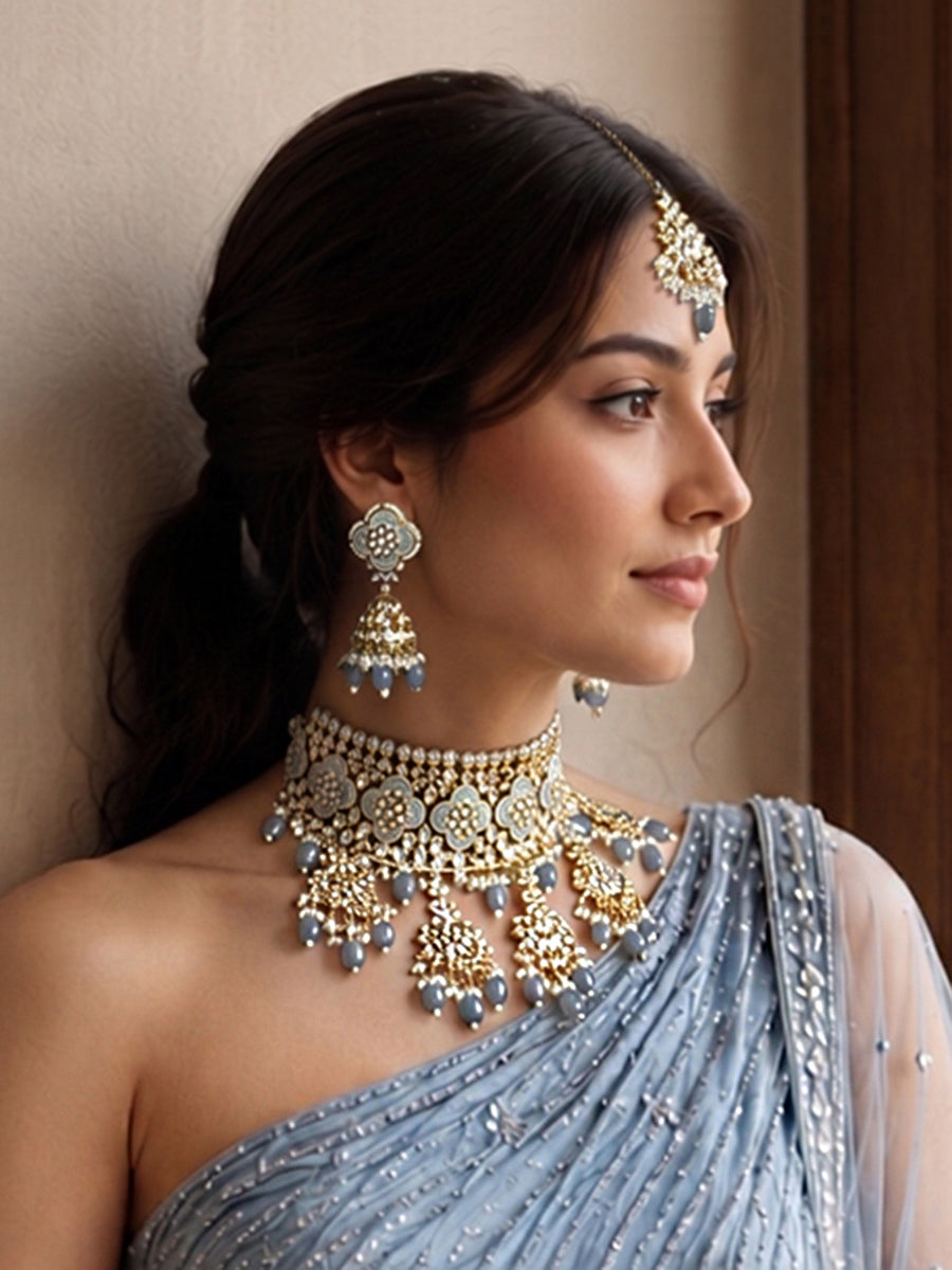 Punjab Necklace Set-Grey