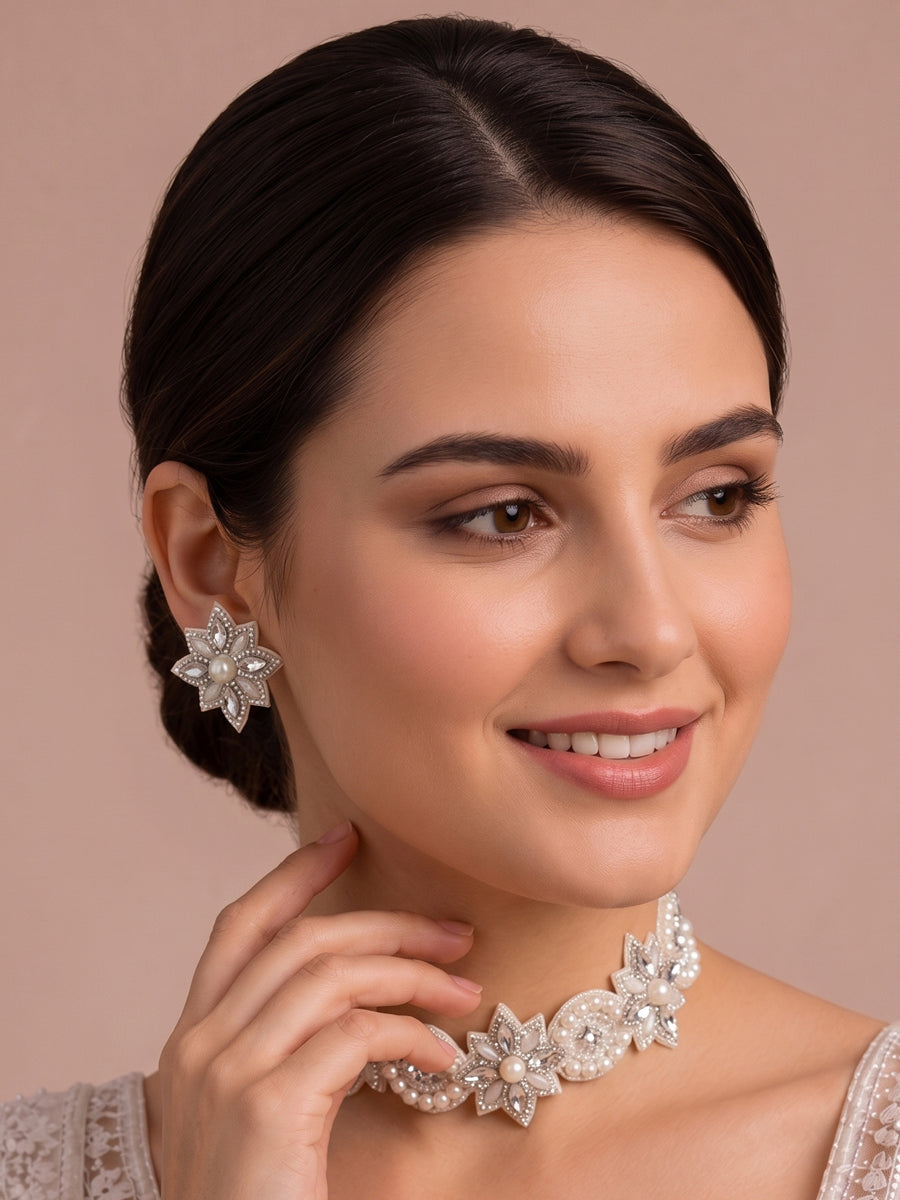 Sara Choker Necklace Set-Pearl