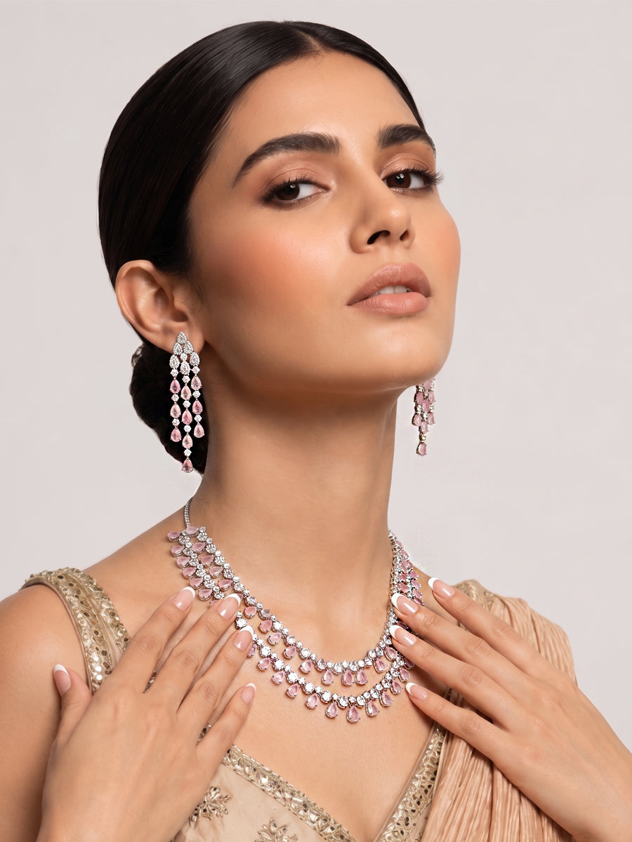Rozina Layered Necklace Set-Pastel Pink