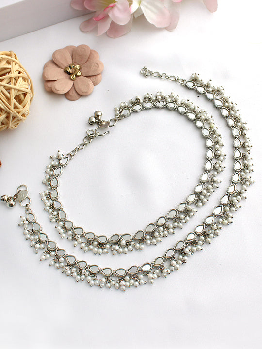 Nushrat Mirror Anklet Payal - Silver