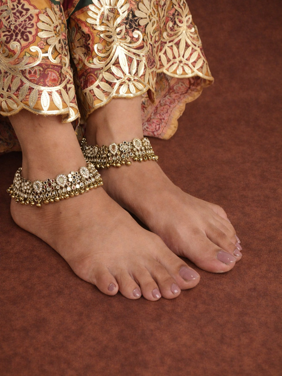 Keesha Mirror Anklet Payal-Antique Gold