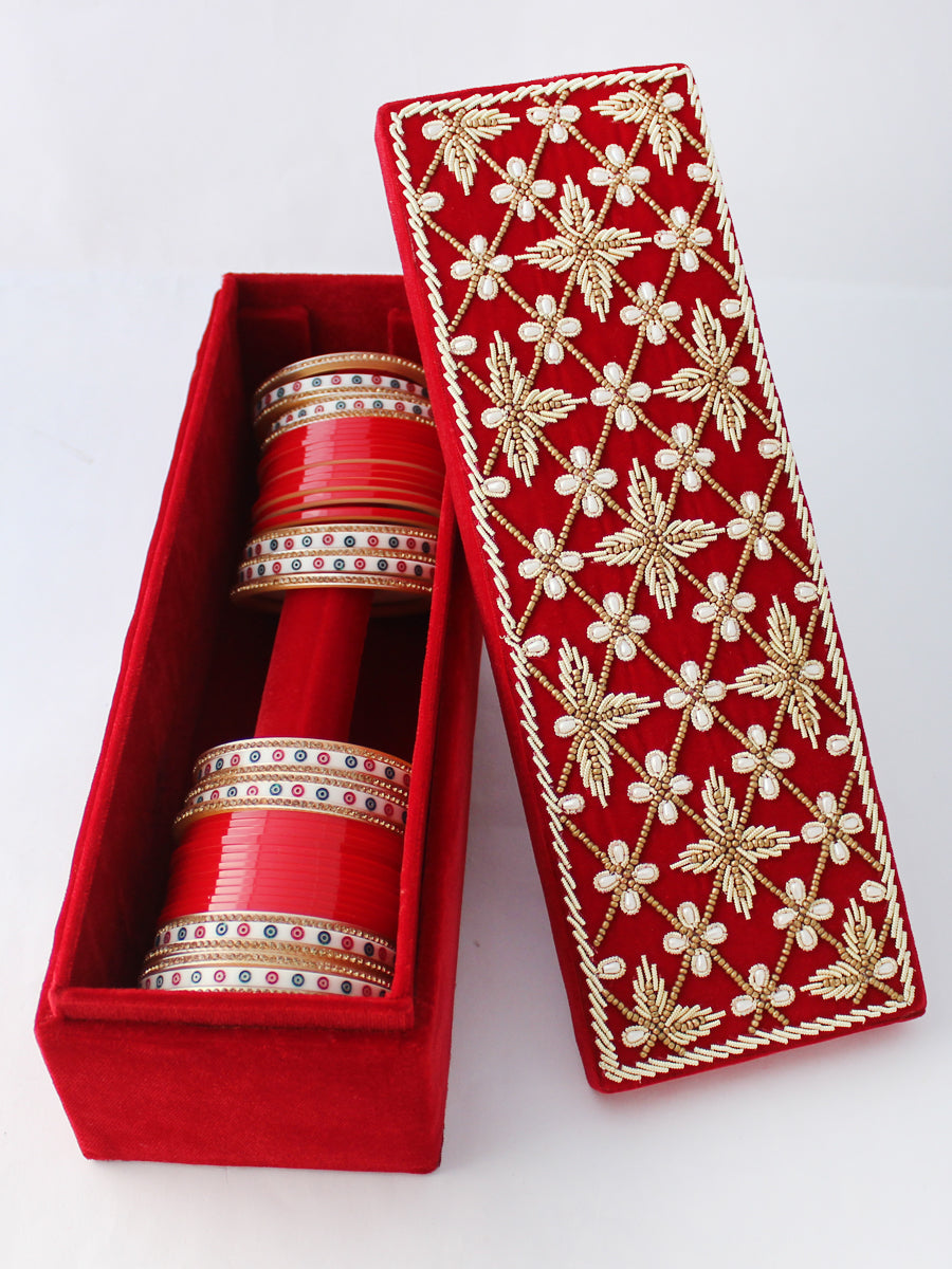 1 Row Bridal Choora Bangle Box-Red