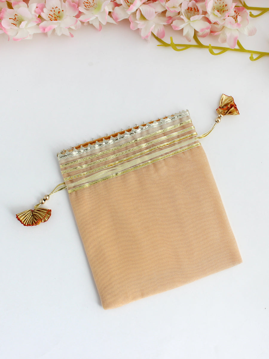Peach Tissue Potli Bags /Wedding Favors Pack Of 6 Pc