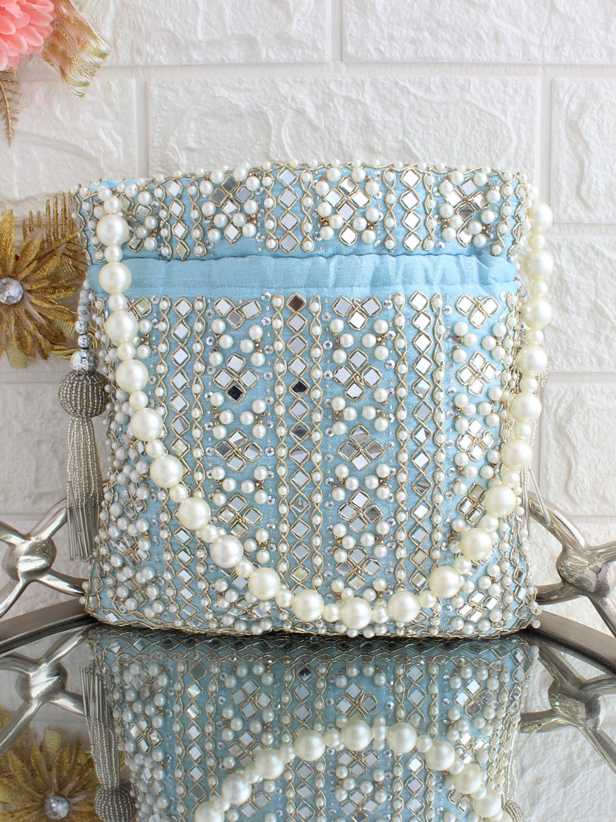 Rasika Mirror Potli Bag-Pastel Blue