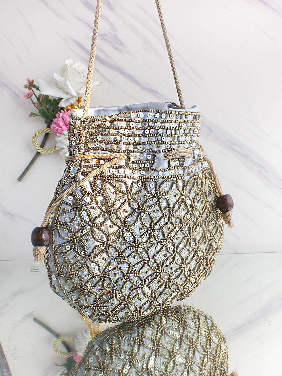 Aneeza Potli Bag-Grey