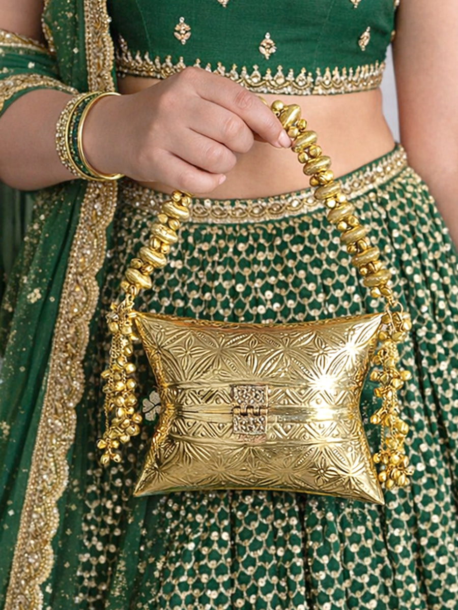 Urjita Metal Clutch bag-Gold