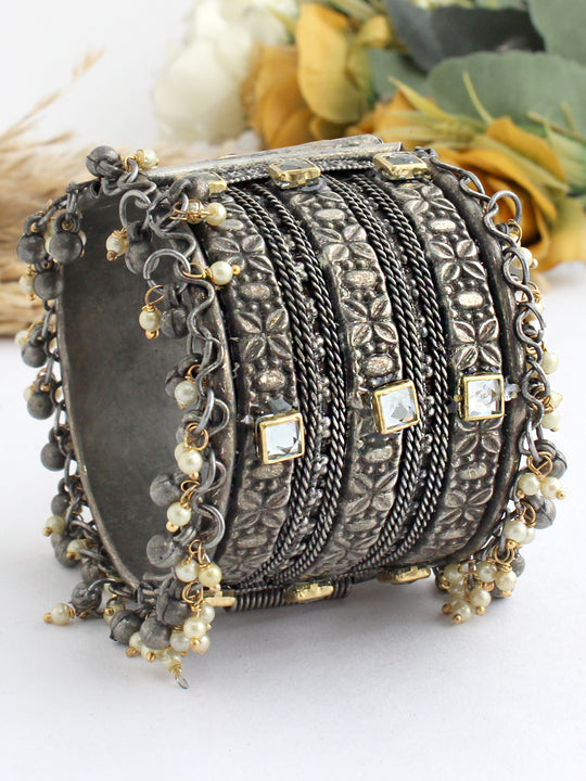 Riyana Cuff Bangle / Bracelet-Antique Silver