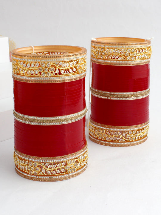 Punjabi Style Red Bridal Chuda Pearls & Stone Work Bangles Karwa Chauth  Chura