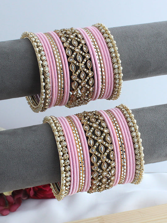 Mahima Bangle Set / Stack-Pastel Pink