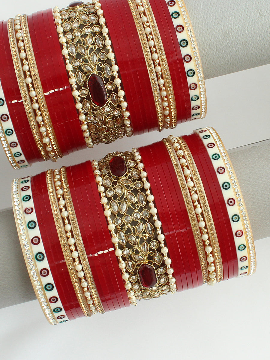 Pravya Bridal Choora Bangle Set-Maroon