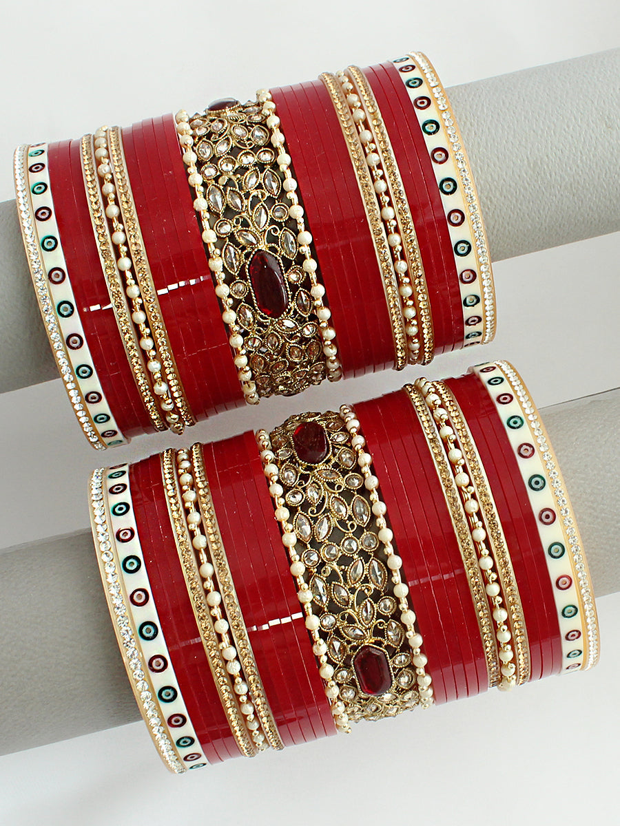 Pravya Bridal Choora Bangle Set-Maroon