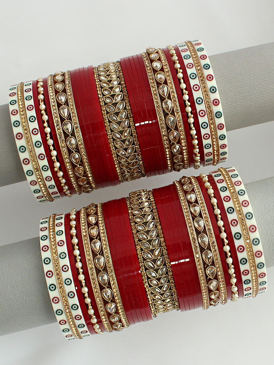 Nivanshi Bridal Choora Bangle Set-maroon