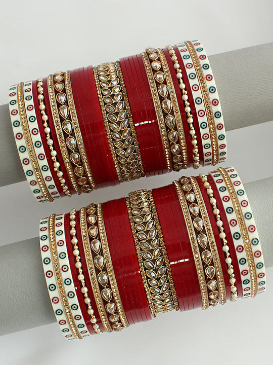 Nivanshi Bridal Choora Bangle Set-maroon
