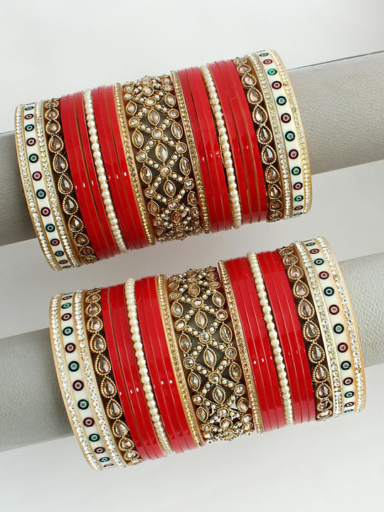 Navisha Bridal Choora Bangle Set -Red