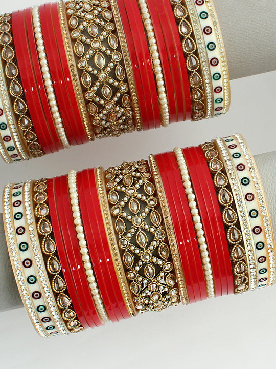 Navisha Bridal Choora Bangle Set-Red
