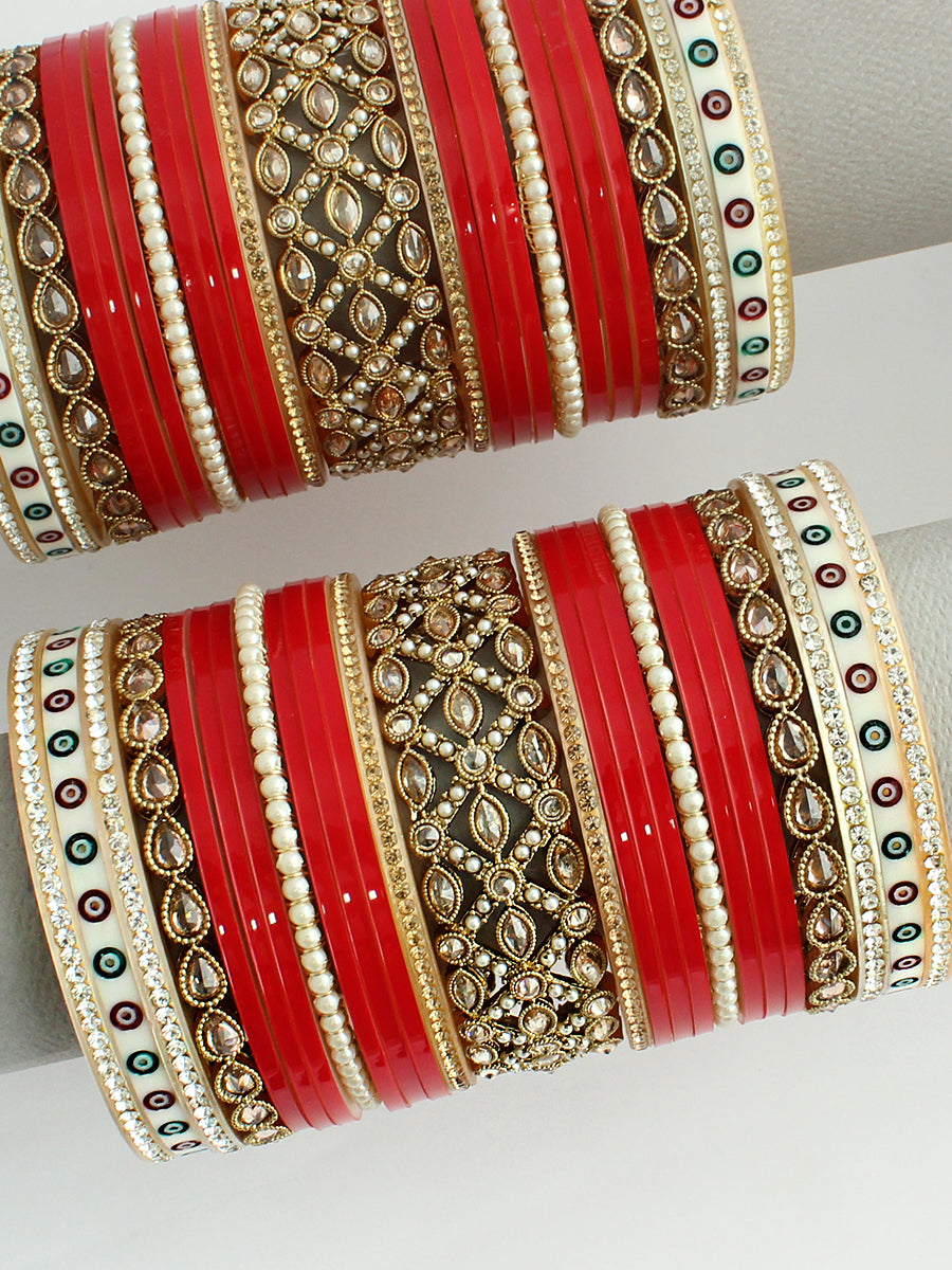 Navisha Bridal Choora Bangle Set-Red
