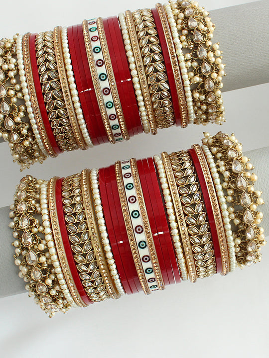 Jaanvi Bridal Choora Bangle Set-Maroon
