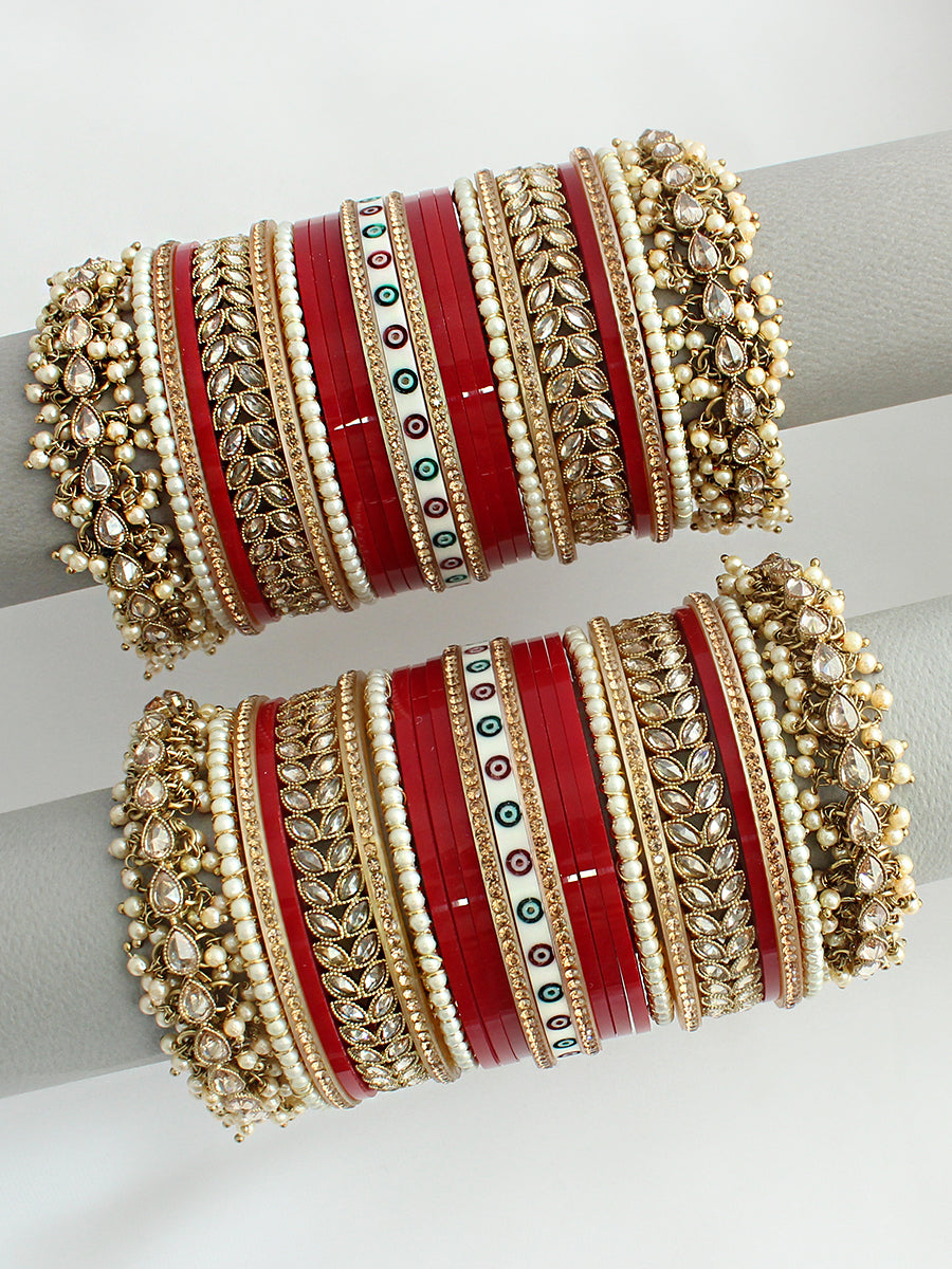 Jaanvi Bridal Choora Bangle Set-maroon