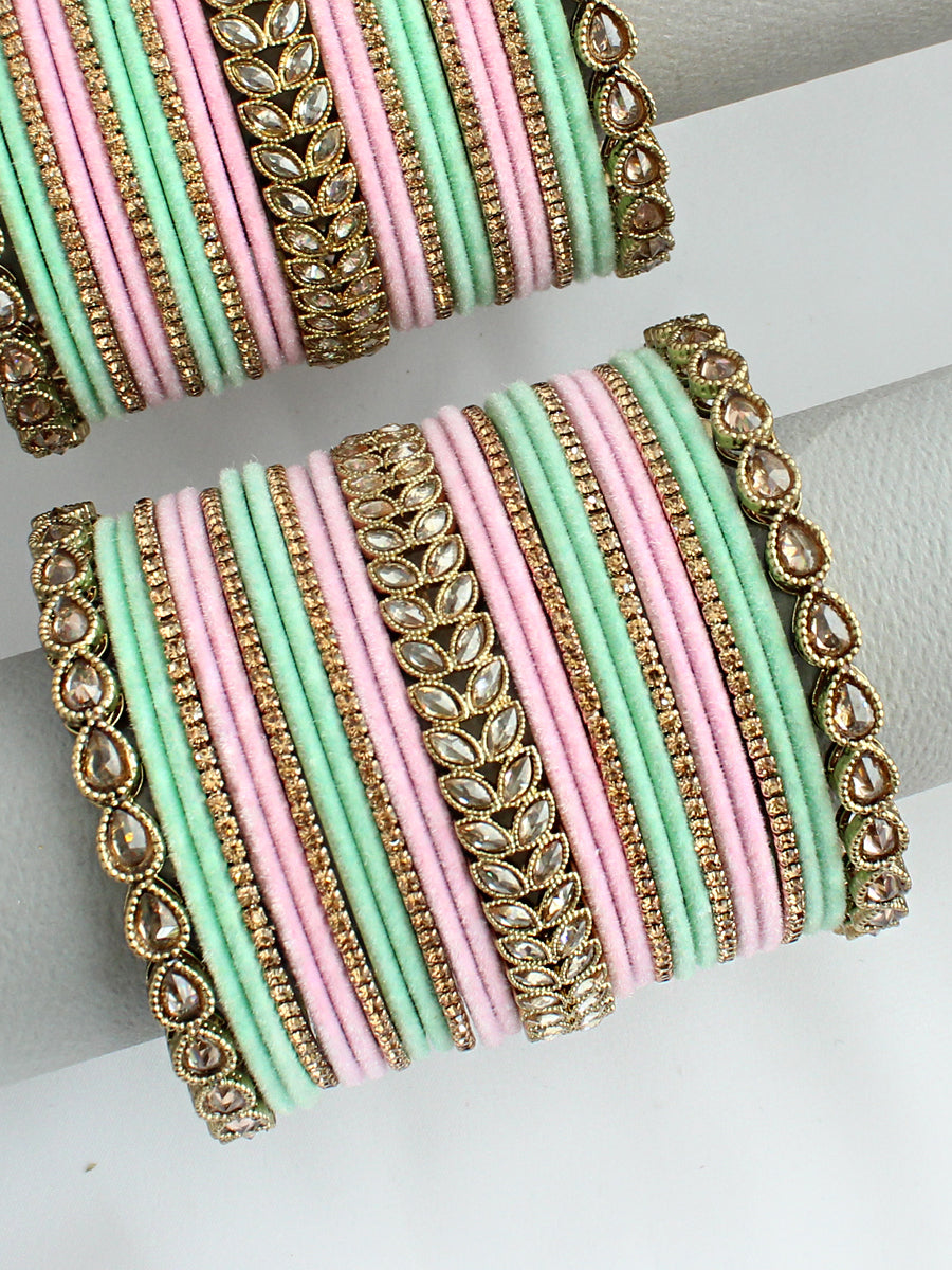 Akshvi Bangle Set / Stack-Pink/Mint Green 

