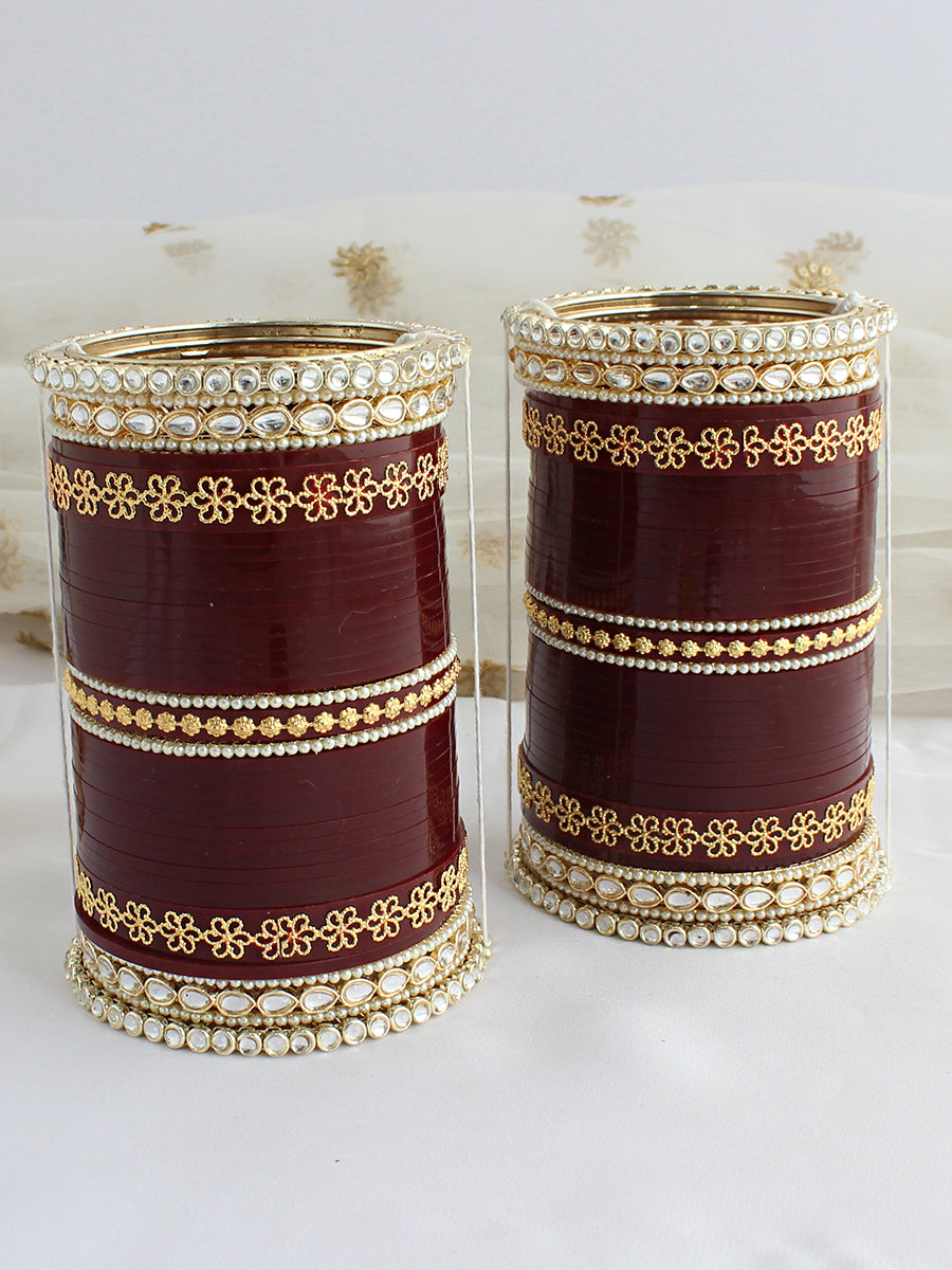Ritavi Bridal Choora Bangle Set-Dark Maroon