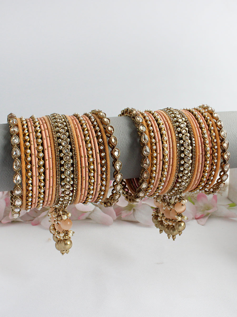 Vidhika Bangle Set / Stack-Peach