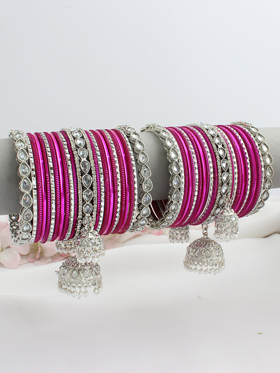 Jiya Bangle Set / Stack -Hot Pink 