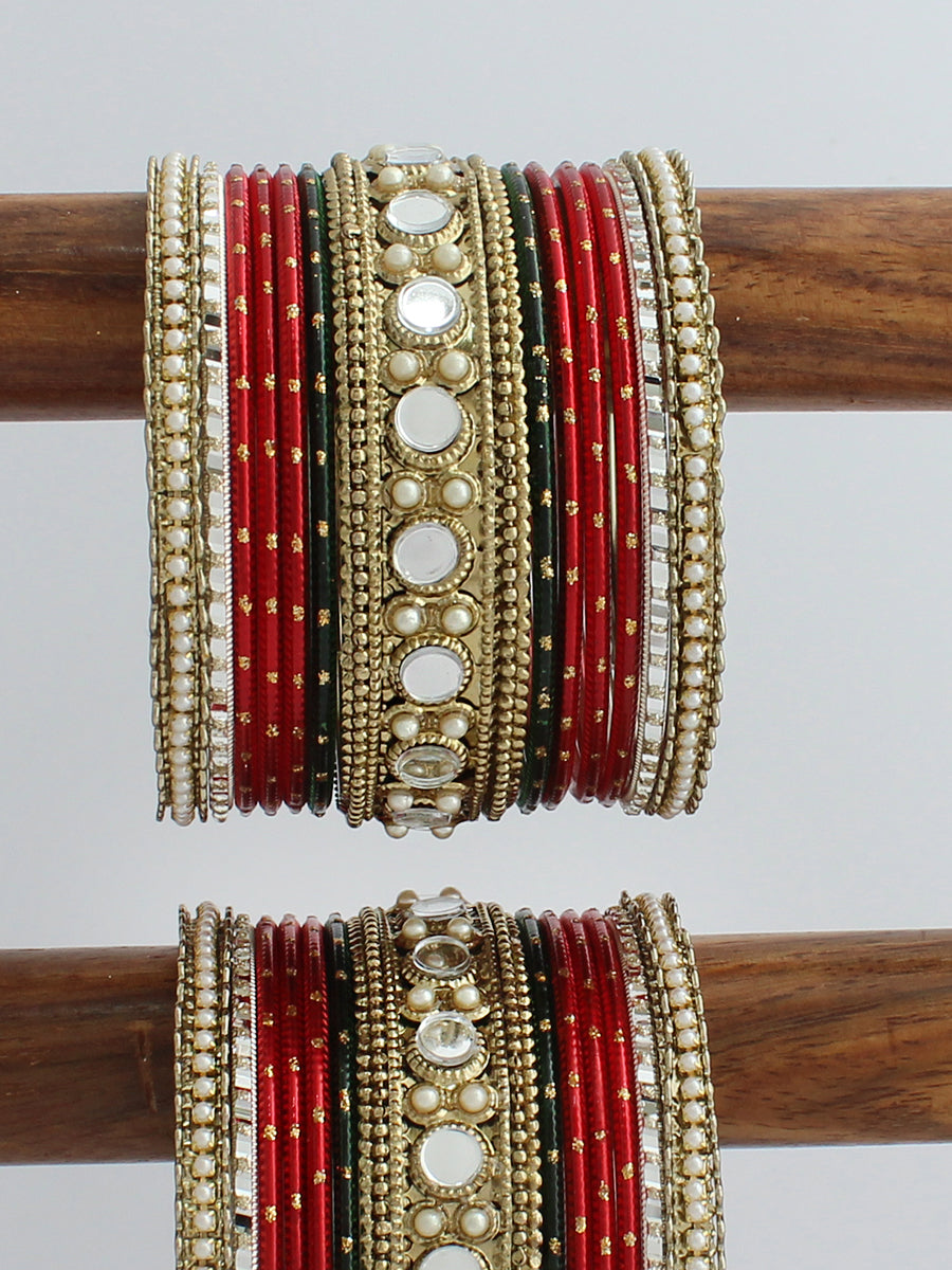 Swati Bangle Set / Stack-Maroon/Green  