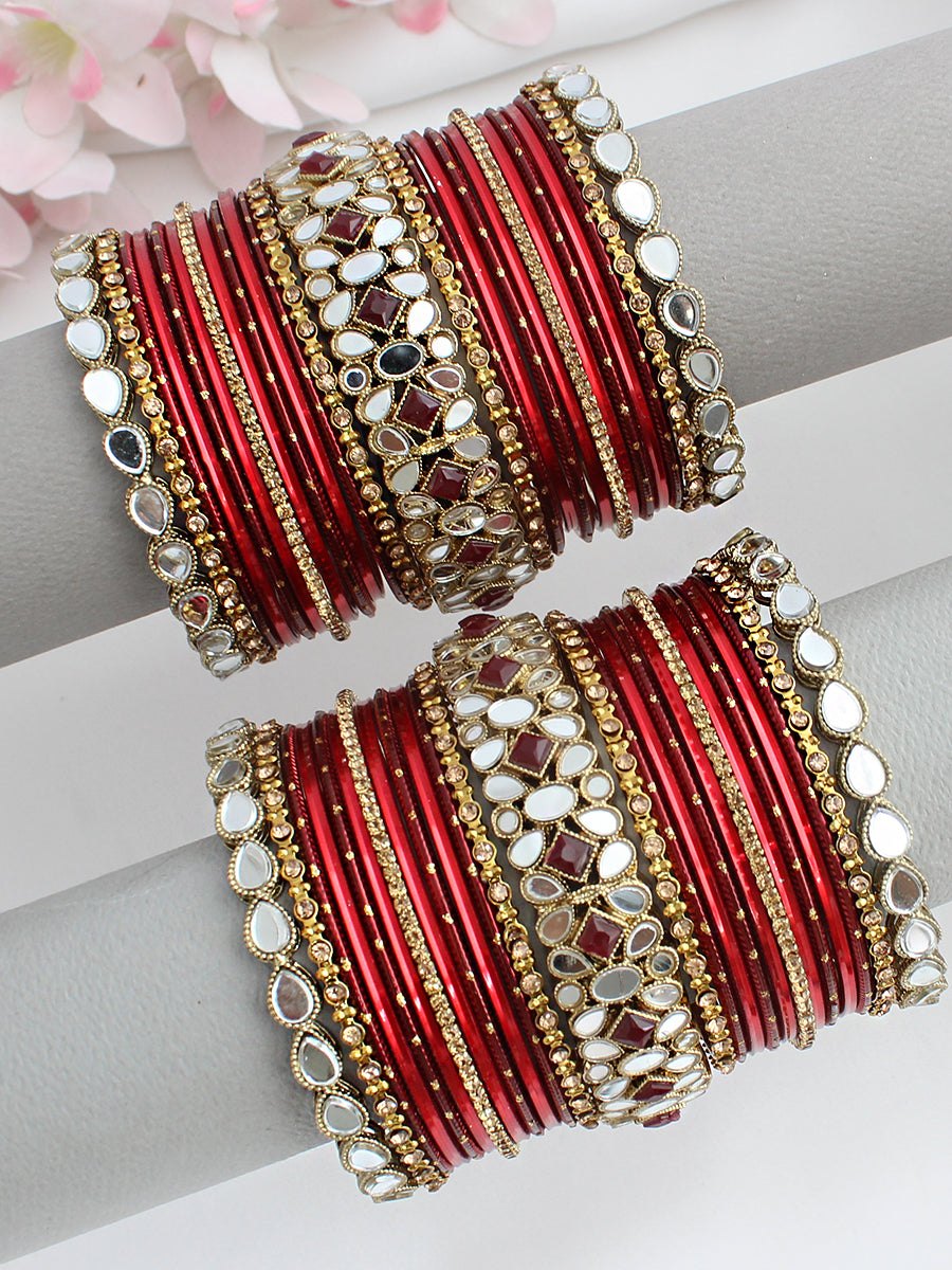 Zeenat Bangle Set / Stack-Maroon 
